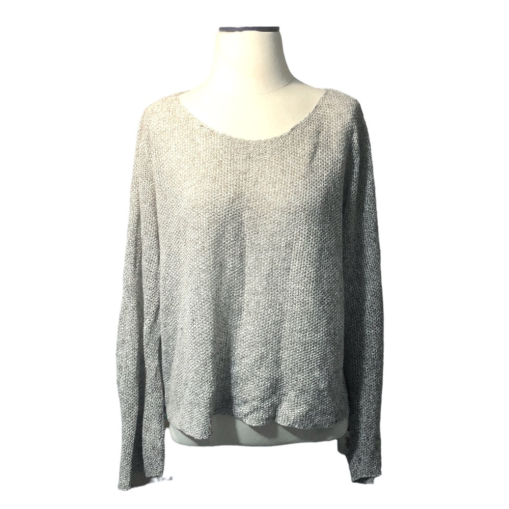 EILEEN FISHER Oversized Cropped Linen Scoop Neck Open Weave Sweater